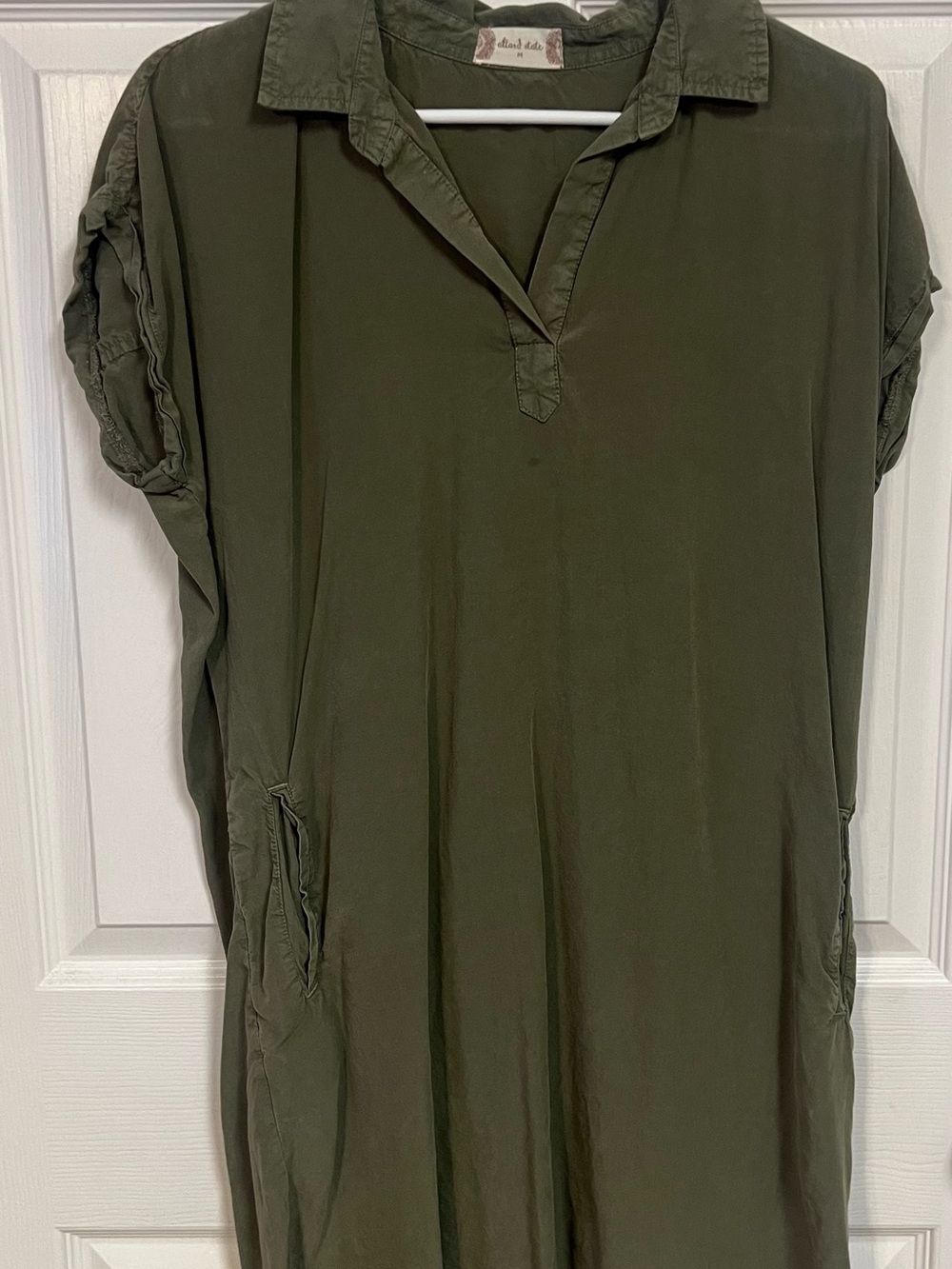 Altar'd State Olive Green Short-Sleeve Collared Tunic Dress